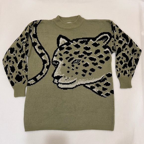 Francis Design Sweaters - Vintage Leopard Big Cat Intarsia Mock Neck Sweater